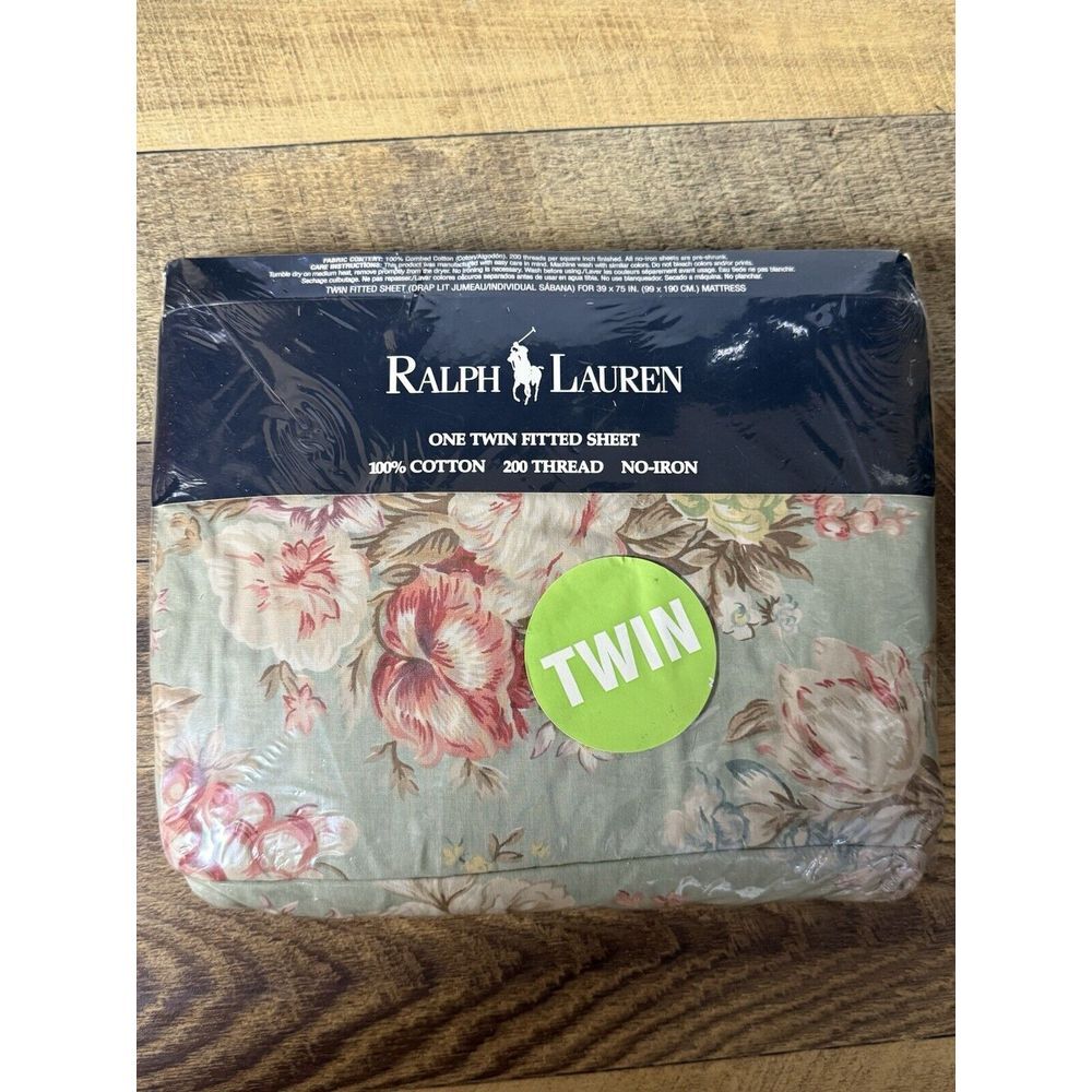 Ralph Lauren Floral Twin Fitted Sheet - Navy, Sage, Pink